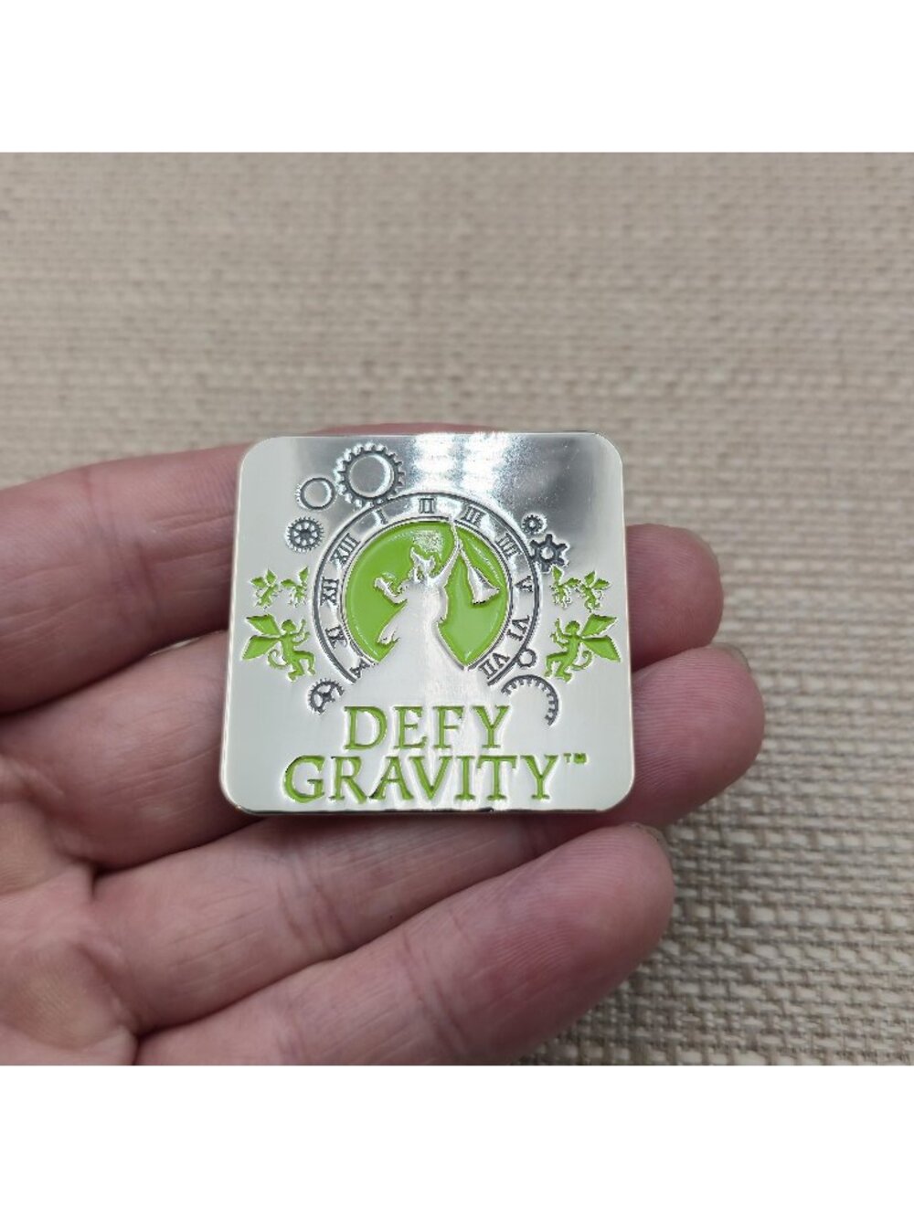 Wicked Musical Defy Gravity Green Witch Clock Enamel Lapel Pin A8732